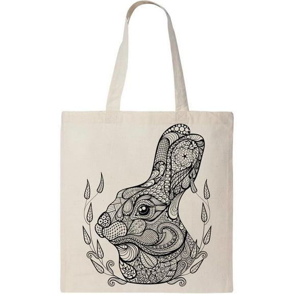 Smartprints Zentangle Stylized Rabbit Tote Bag - Image by Shutterstock, One Size Cotton Canvas Tote Bag