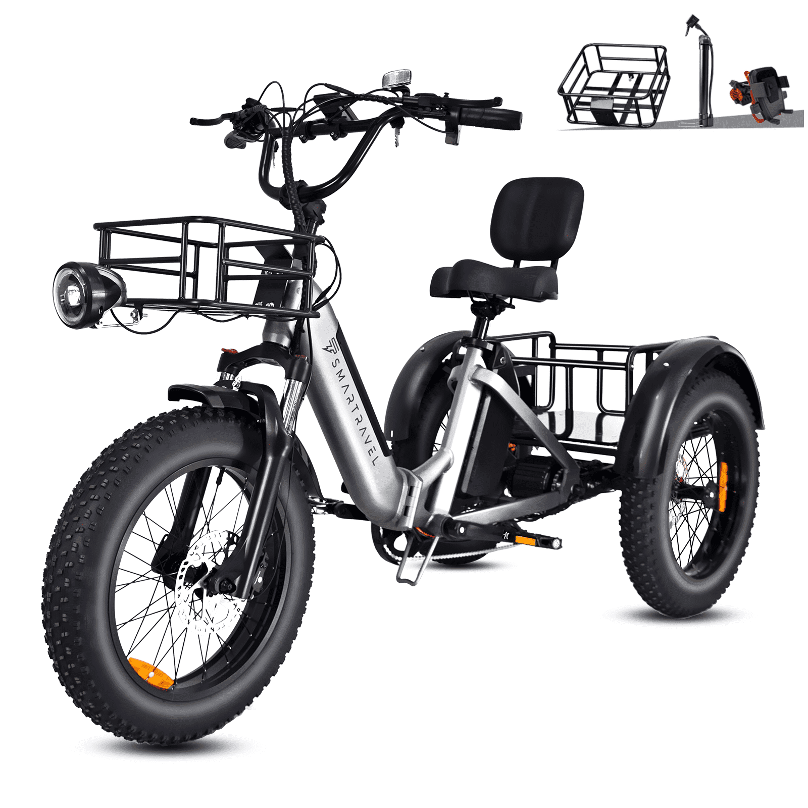 Smartravel 1200W Electric Fat Tire Tricycle for Adults, 48V 30.5AH Removable Battery, 25MPH All-Terrain Cargo E-Trike with 7-Speed & Dual Brakes