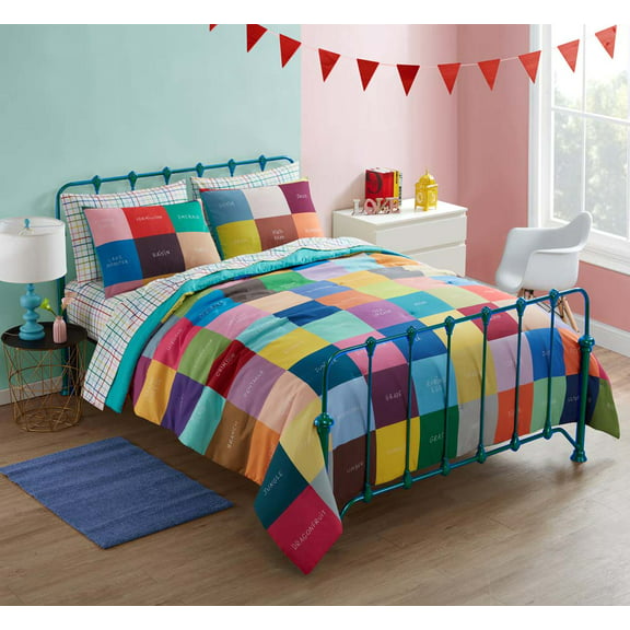 Smarts & Crafts 3-Piece Learning Multicolor Block Microfiber Reversible Comforter Set, Full/Queen