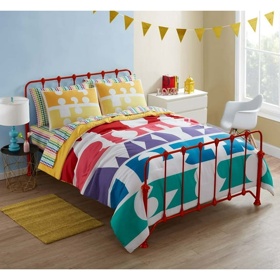 Smarts & Crafts 3-Piece Rainbow Alphabet Multicolor Microfiber Reversible Comforter Set, Full/Queen