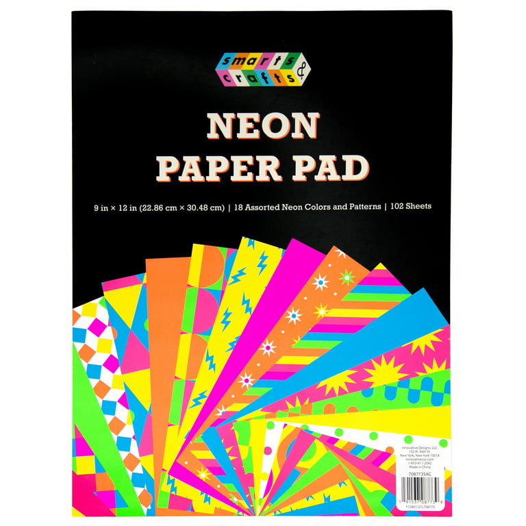Neon Art Paper Pads, Mixed Colours - Pack of 4 - 2 x Plain and 2 x Patterned