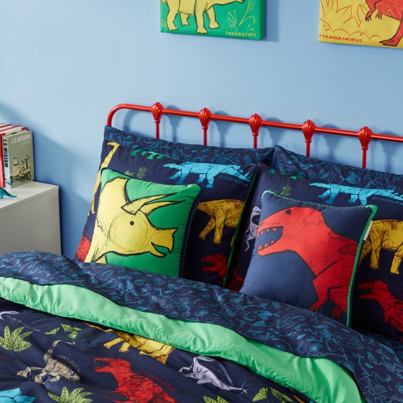 Smarts & Crafts,Dinosaur, Decorative Pillow, Multicolor Microfiber, 16"x16"x3.5", Reversible