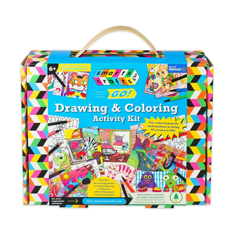 Smarts & Crafts Go: Coloring and Drawing Kit, 74 Pieces, for Boys, Girls  ages 6+