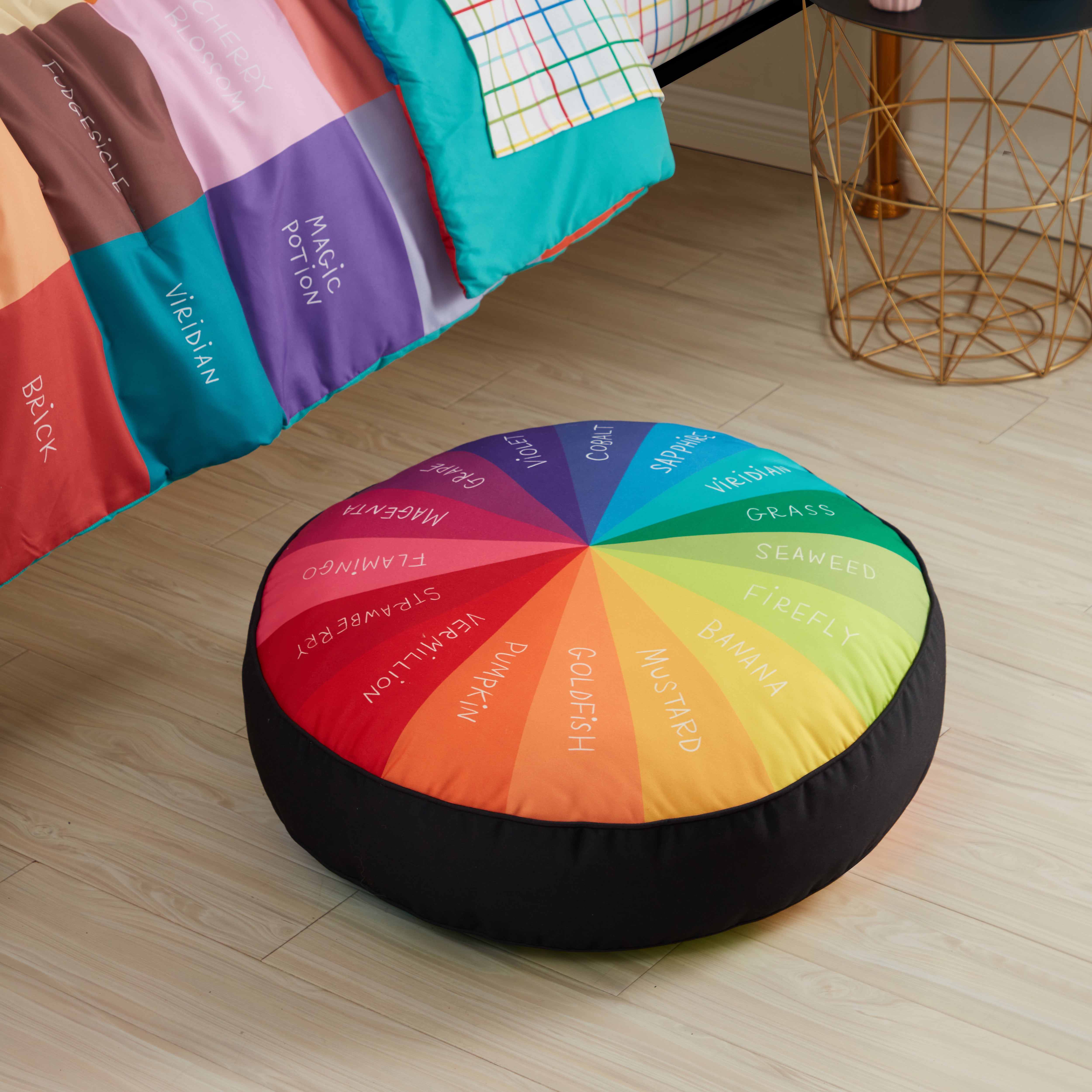 Smarts & Crafts Home Kids 25" Round Everyday Color Wheel Multicolor Microfiber Decorative Floor Pillow, Reversible