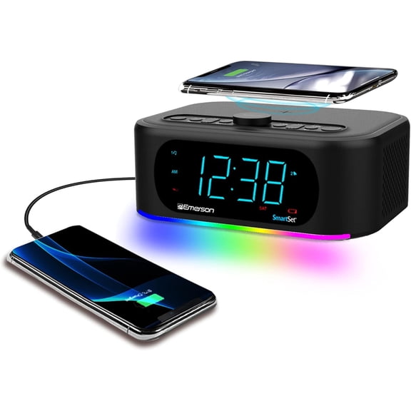 Smartset 7-Color Bluetooth Speaker - 10W Stereo Sound, 15W Wireless Charging, and LED Lights Changing to Music,Black