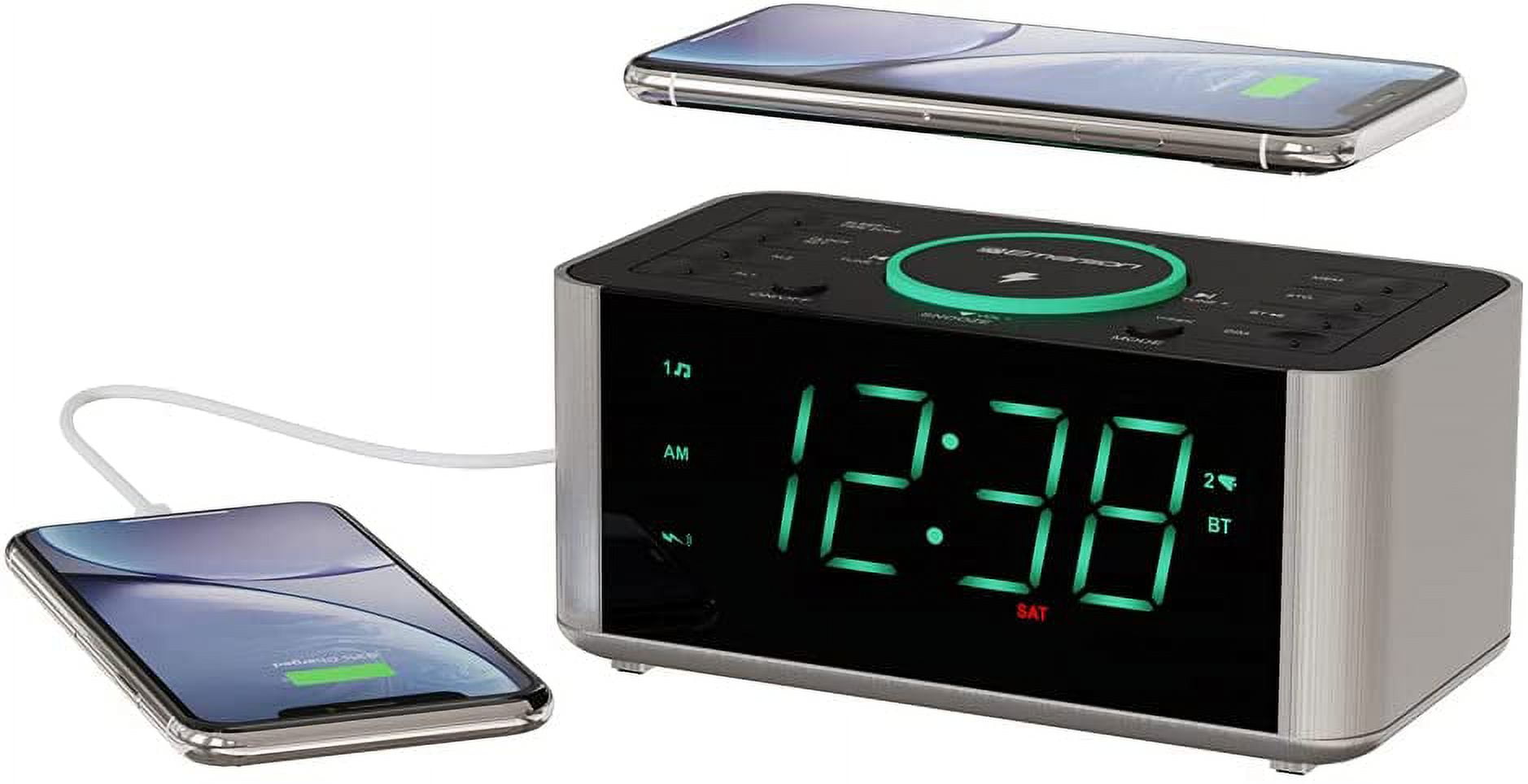 Smartset Dual Alarm Clock Radio and QI Wireless Phone Charger with