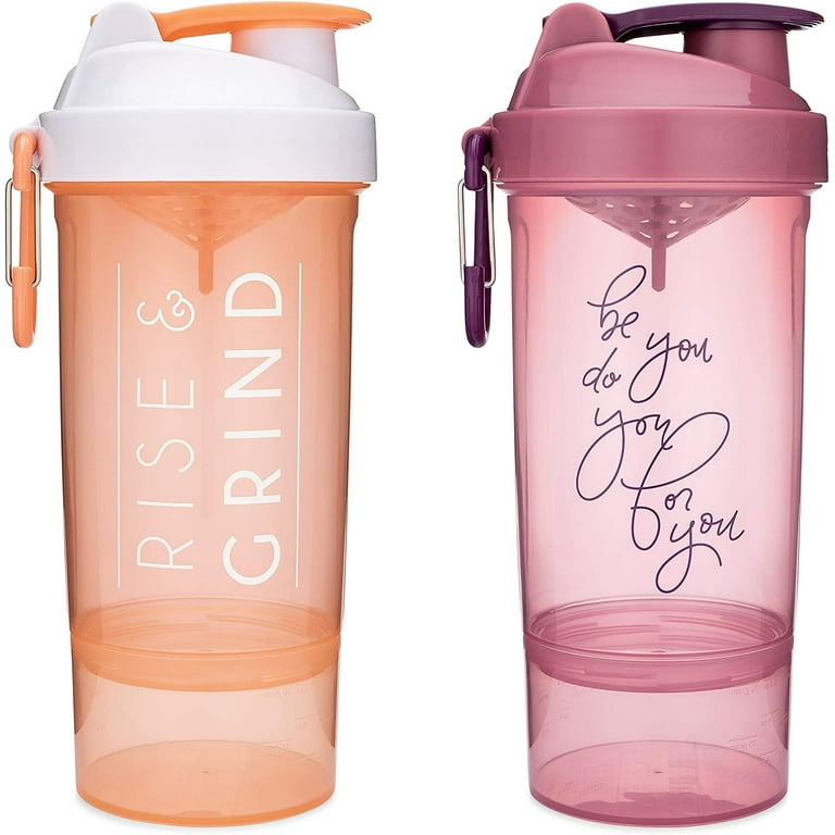 Smartshake Shaker Bottle with Motivational Quotes 27 Ounce Protein Shaker  Cup Attachable Container Storage for Protein or Supplements Perfect Fitness  Gift Two Pack - Grind Be You Do You 