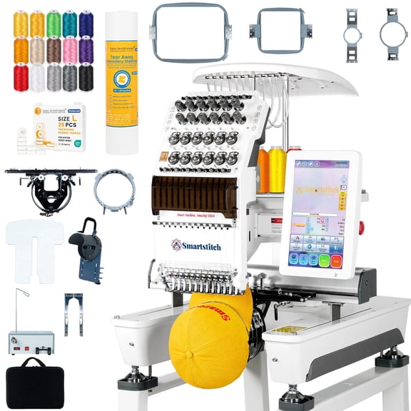 Smartstitch S-1201 Plus Compact 12-Needle Embroidery Machine, 1200 SPM, 10" Screen, WiFi, 11.8"x15.7" Area - Perfect for Home Business & Crafts