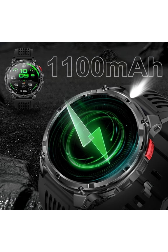 Smartwatch, 1100mAh Battery, 60 Days Standby, Compass, Wireless Call, Message Alert, 24H Health Monitoring