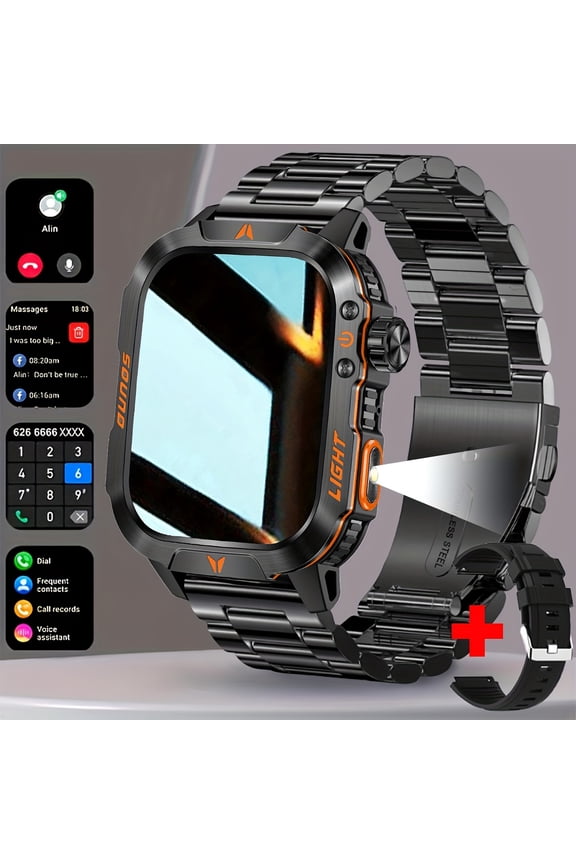 [Smartwatch] 2.01-inch Smartwatch for Men | Outdoor Sports Smartwatch with LED Flashlight, Fitness Tracker | Suitable for iPhone And Android Phones, with Over 100 Exercise Modes, Dial