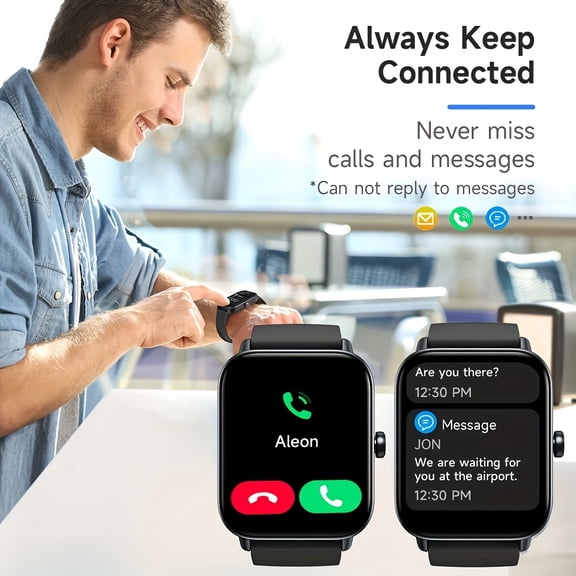 Smartwatch with Alexa, 1.95" Display, Answer Calls, 100+ Sport Modes, Step & Sleep Tracker, Wireless, USB Rechargeable, for Android iPhone, Health Monitor Watch, Ideal Gift