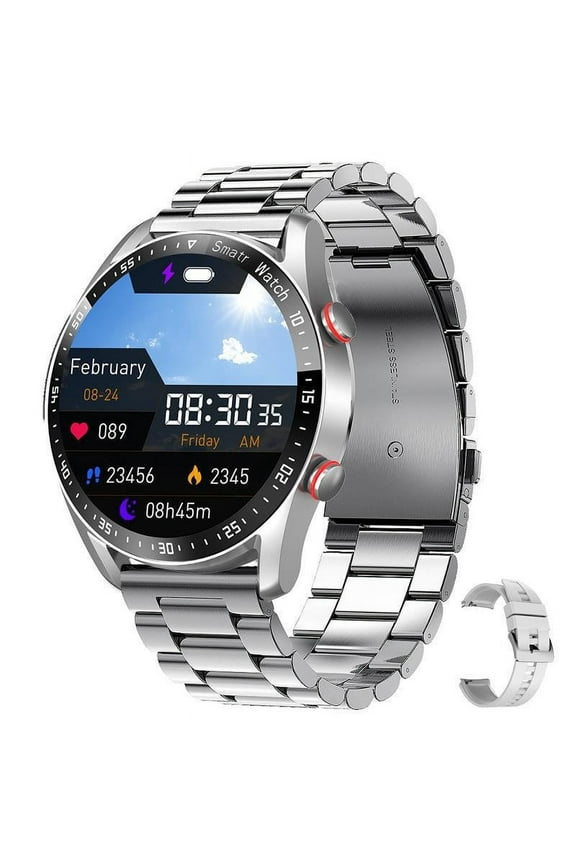 Smartwatch, Gaqring Bluetooth Call Smartwatch with Heart Rate Monitor, 1.45 Inch NFC Stainless Steel Fitness Tracker Waterproof Music Storage