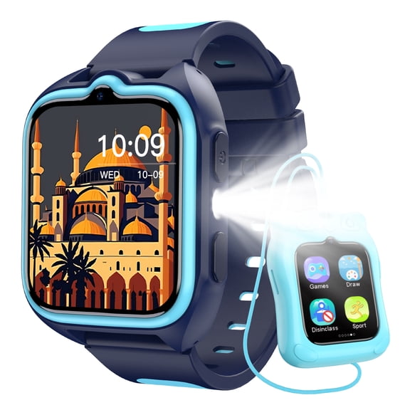 IOWODO Kids Smart Watch, 1.75" Touch Screen, 32 Games, Camera, Music Player, Pedometer, Habit Tracker, IP68 Waterproof, No App Needed, Blue