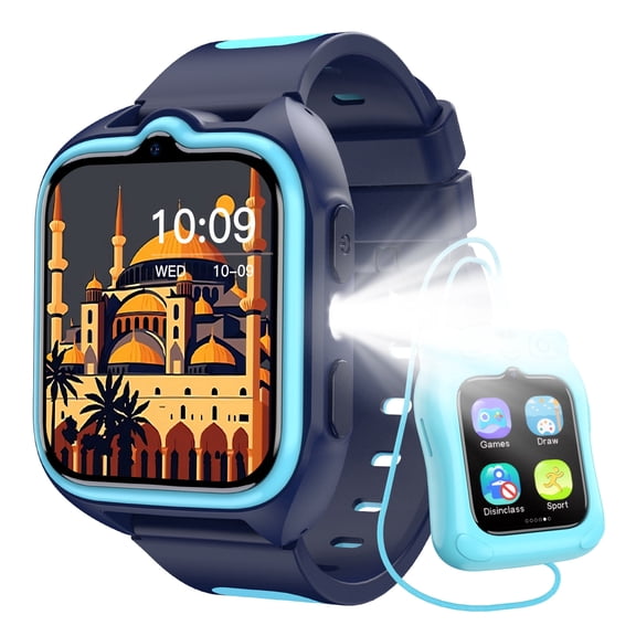 IOWODO Kids Smart Watch, 1.75" Touch Screen, 32 Games, Camera, Music Player, Pedometer, Habit Tracker, IP68 Waterproof, No App Needed, Blue