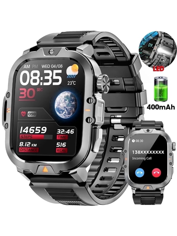 Smartwatch for Men with Fitness Tracker, 2.01-inch Answer/Make Calls/100+ Sport Modes, IP68 Waterproof, men's Military Smartwatch compatible with Android IPhone Devices (Black)