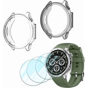 Smartwatch Screen Protector Compatible for OnePlus Watch 3 Obsidian/Emerald Titantium 46mm,Tempered Glass Protective Film and Case TPU Soft Frame Cover Pack of 3+2