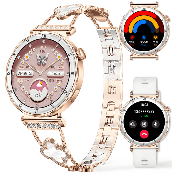 Smartwatch for Women,1.19" AMOLED HD Screen, IP68 Waterproof Fitness Tracker Fits, Bluetooth Calling,120+Sports Modes/10 Days Standby,Compatible with iOS & Android, perfect gift (Luxury Gold RT-i222)
