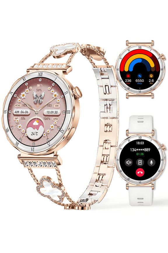 Smartwatch for Women,1.19" AMOLED HD Screen, IP68 Waterproof Fitness Tracker Fits, Bluetooth Calling,120+Sports Modes/10 Days Standby,Compatible with iOS & Android, perfect gift (Luxury Gold RT-i222)