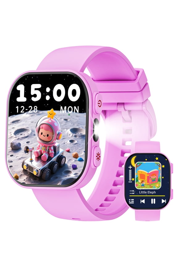 Kids Smartwatch 1.83-inch, IP68 Waterproof/Flashlight Function, Supports Learning Cards/Music Playback/Casual Games/Voice Recording/Alarm/Calculator, etc. (Perfect Gift for Teens, Pink)