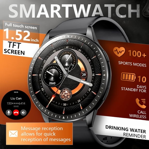 Smartwatch for Men Women | Multi-Sport Modes Call SMS Reminder USB Charging 1.52 Inch TFT Screen Silicone Band Ideal Gift for Christmas Halloween
