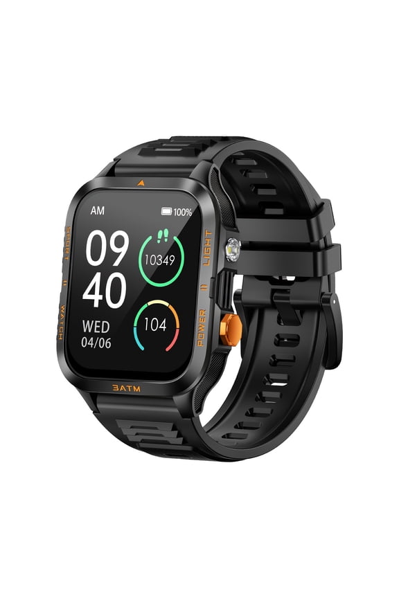 Smartwatch with Wireless Calling, LED Flashlight, 3ATM Water Resistant, 30-Day Battery, Fitness Tracker, Pedometer, Sleep Monitor for Android iPhone
