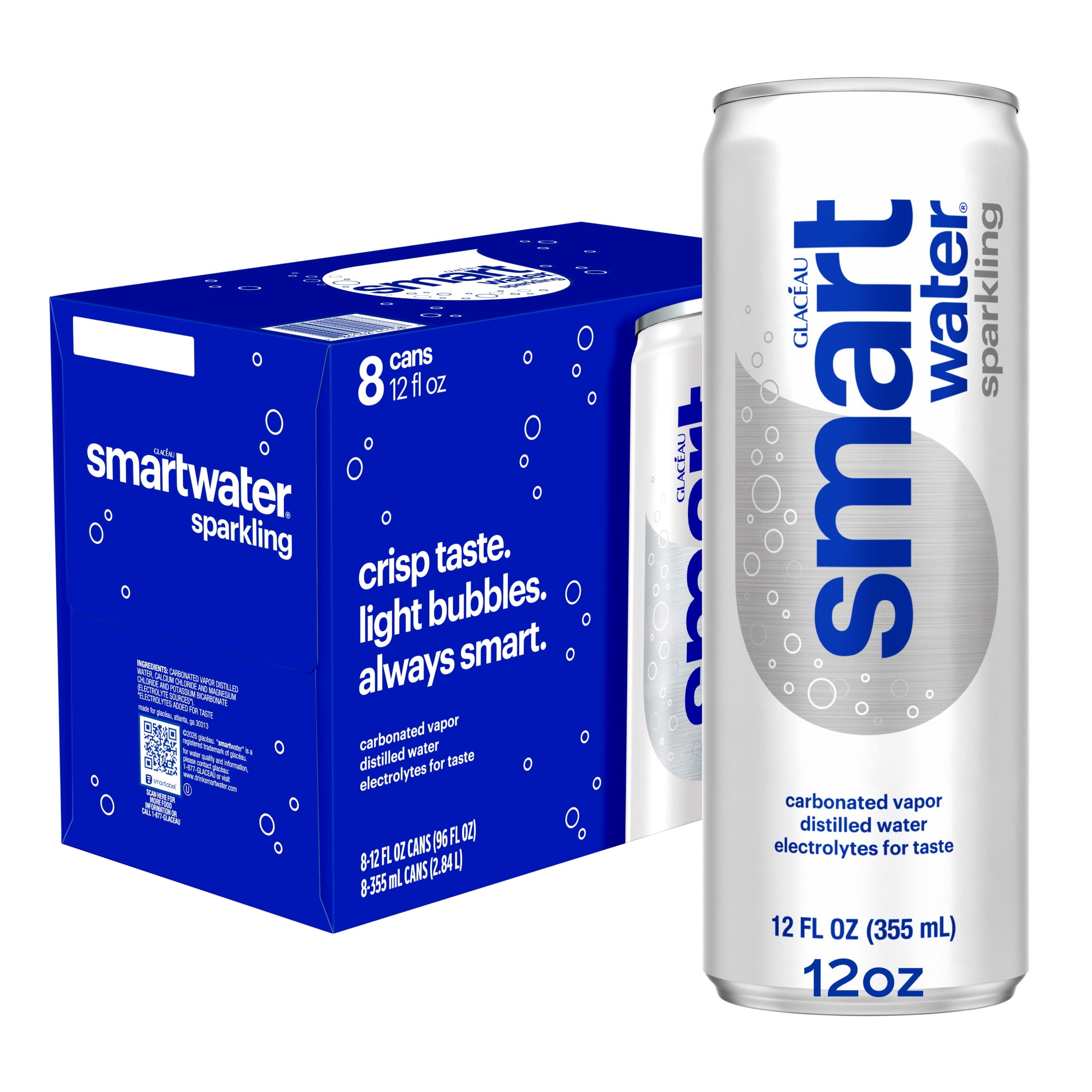 smartwater Sparkling Water Cans, 12 fl oz, 8 Pack