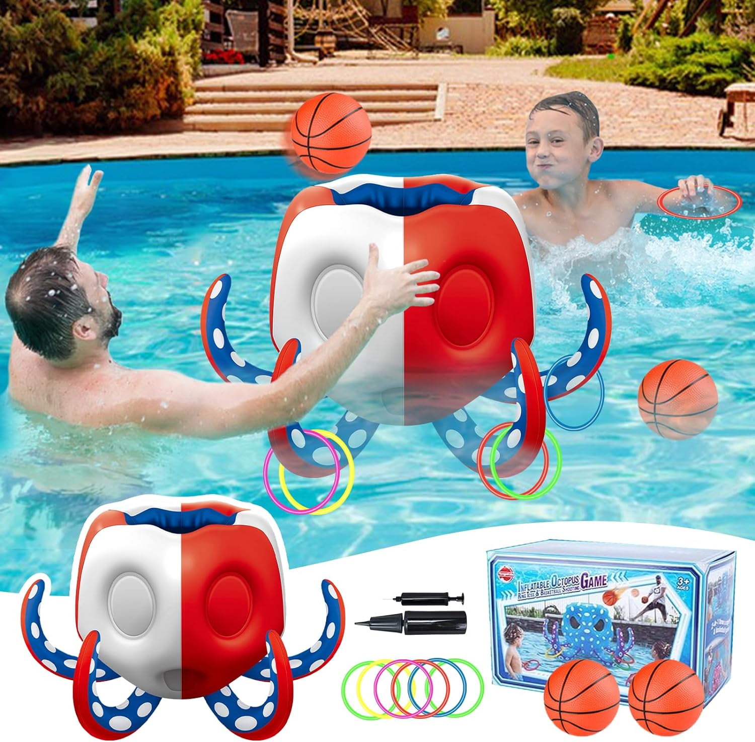 Smartwo Inflatable Kids Octopus Pool Toys Floats, Multicolor