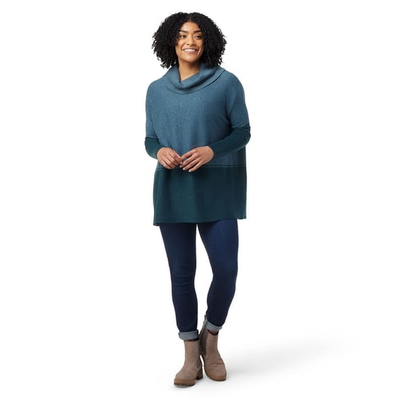 Smartwool Women's Edgewood Poncho Sweater Mist Blue-Twilight Blue Marl M