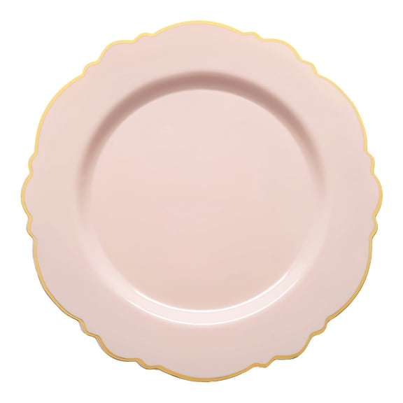 Smarty 10.25" Pink with Gold Rim Round Blossom Disposable Plastic Dinner Plates 120ct