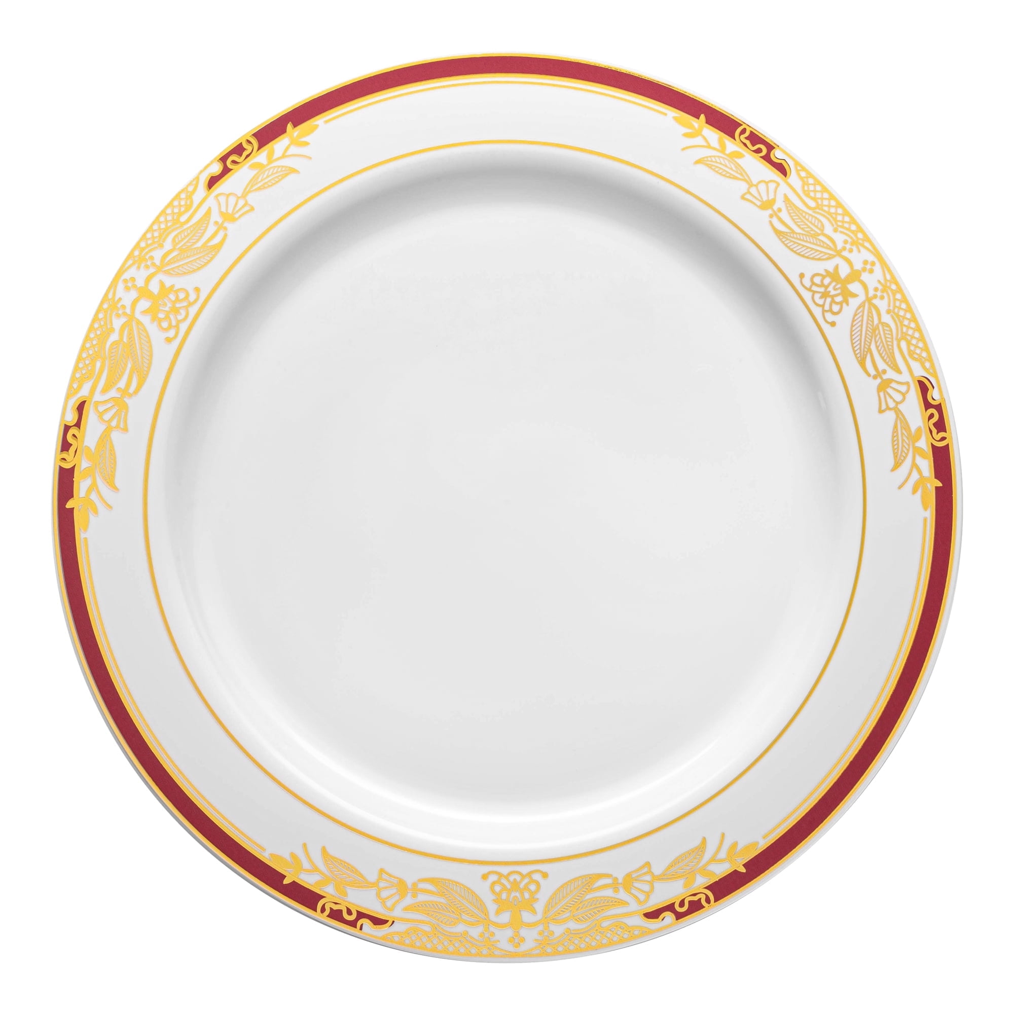 Smarty 10.25 White Burgundy Gold Harmony Rim Plastic Dinner Plates 120ct Walmart