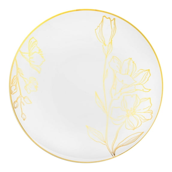 Smarty 10.25" White Gold Antique Floral Round Plastic Dinner Plates 120ct