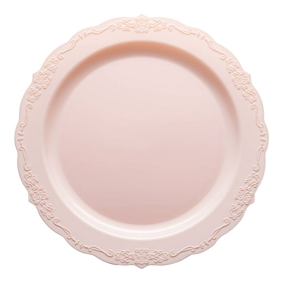 Smarty 10" Pink Vintage Round Disposable Plastic Dinner Plates 120ct