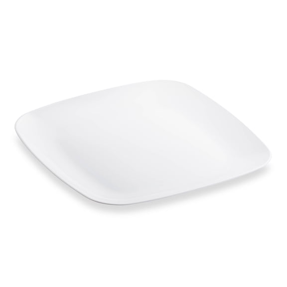 Smarty 10" Solid White Flat Rounded Square Disposable Plastic Dinner Plates, 120ct