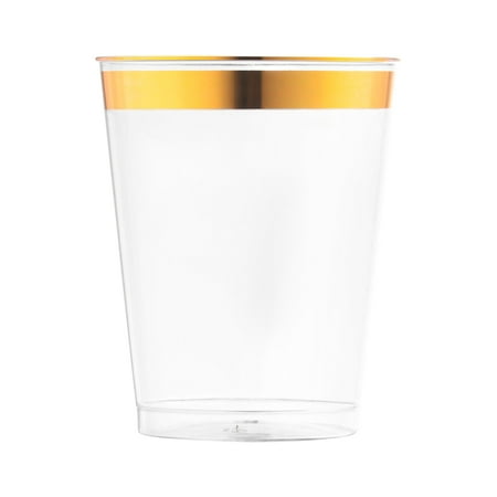 Smarty 10 oz. Clear Metallic Gold Rim Round Disposable Plastic Cups 336ct