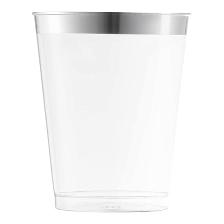 Smarty 10 oz. Clear Metallic Silver Rim Round Disposable Plastic Cups 336ct