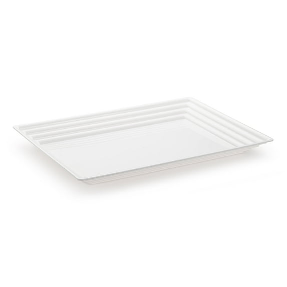 Smarty 11" x 16" White Rectangular Groove Rim Plastic Serving Trays 24ct