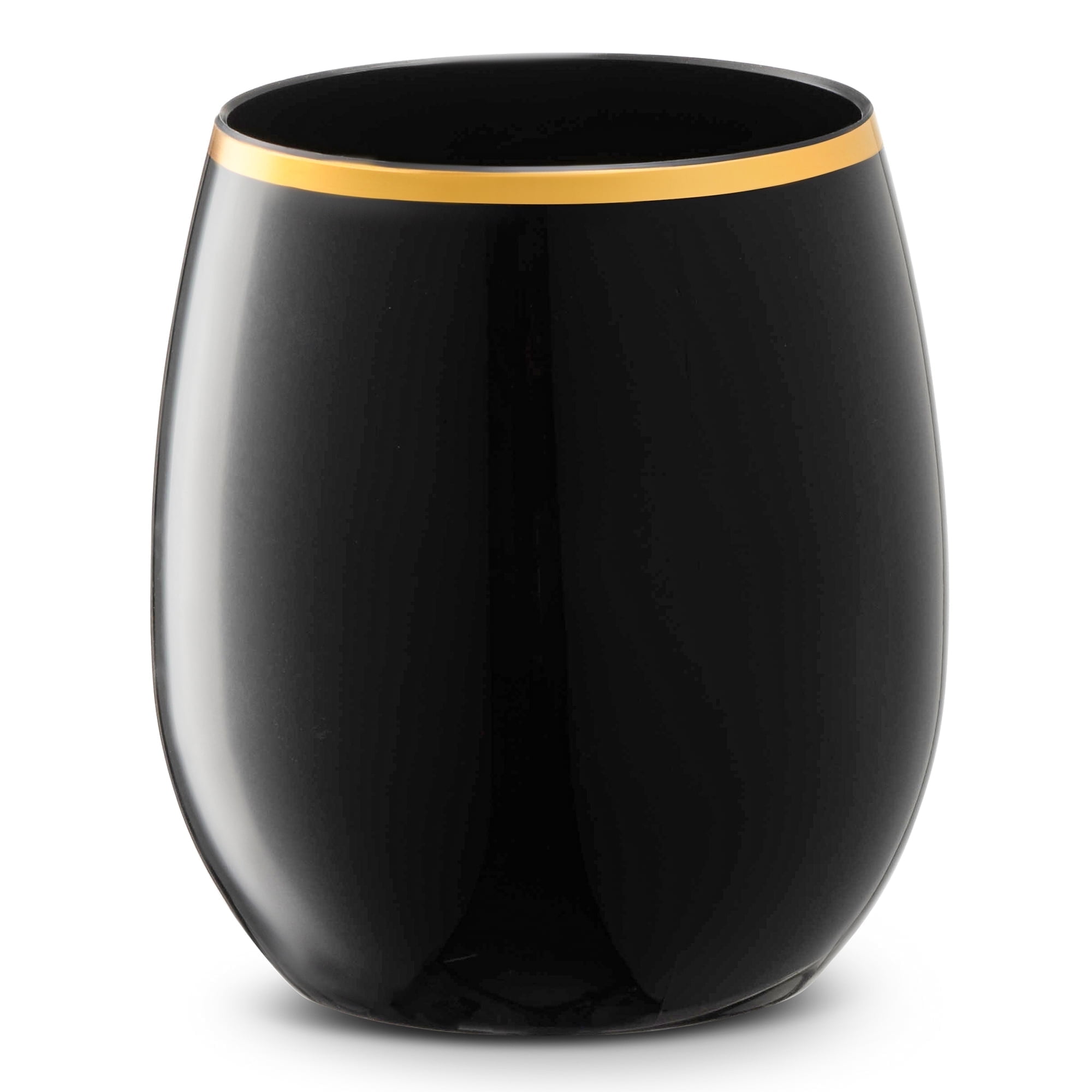 Smarty 12 oz. Black with Gold Elegant Stemless Plastic Wine Glasses 64ct