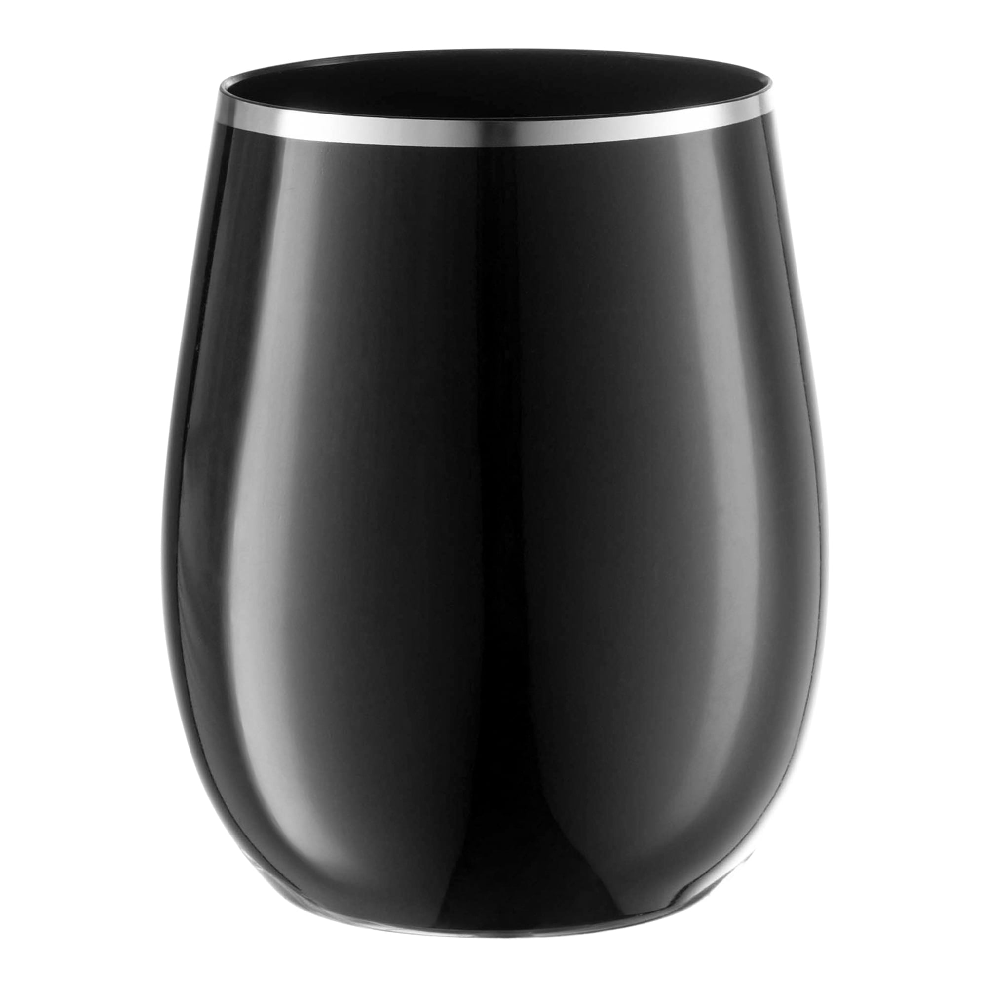 Smarty 12 oz. Black with Silver Elegant Stemless Plastic Wine Glasses 64ct