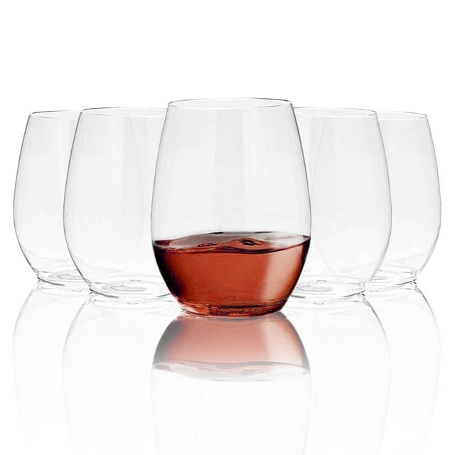 Smarty 12 oz. Clear Elegant Stemless Disposable Plastic Wine Glasses