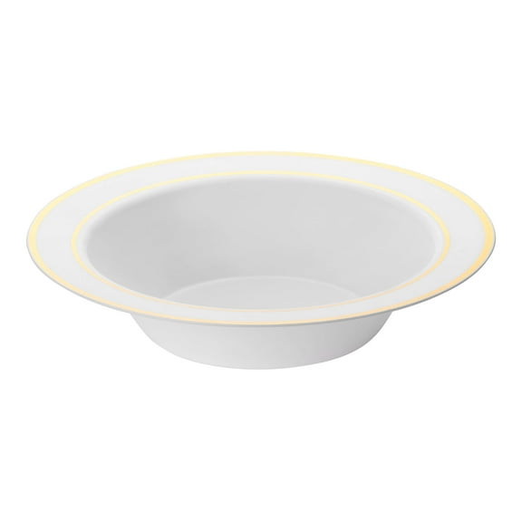 Smarty 12 oz. White with Gold Edge Rim Disposable Plastic Soup Bowls 120ct