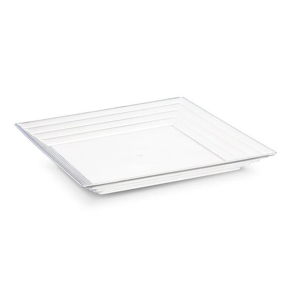 Smarty 12" x 12" Clear Square with Groove Rim Plastic Serving Trays 24ct