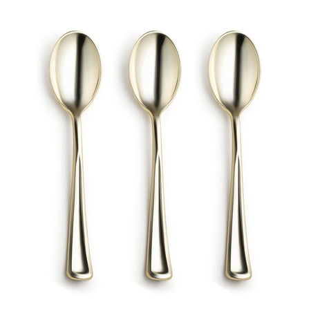Smarty 4" Shiny Metallic Gold Mini Plastic Disposable Dessert Spoons 600ct