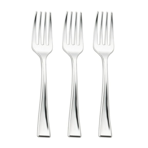 Smarty 4" Shiny Metallic Silver Mini Plastic Disposable Dessert Forks 960ct
