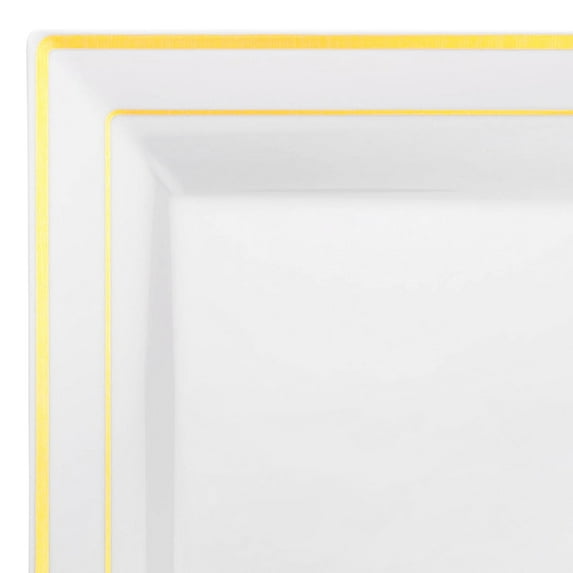 Smarty 6.5" White Gold Square Edge Disposable Plastic Salad Plates 120ct