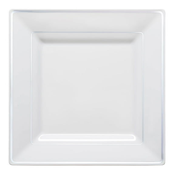 Smarty 6.5" White Silver Square Edge Disposable Plastic Salad Plates 120ct