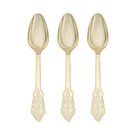 Smarty 7.3" Shiny Metallic Baroque Gold Disposable Plastic Spoons 600ct