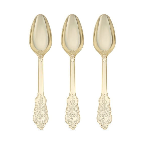 Smarty 7.3" Shiny Metallic Baroque Gold Disposable Plastic Spoons 600ct
