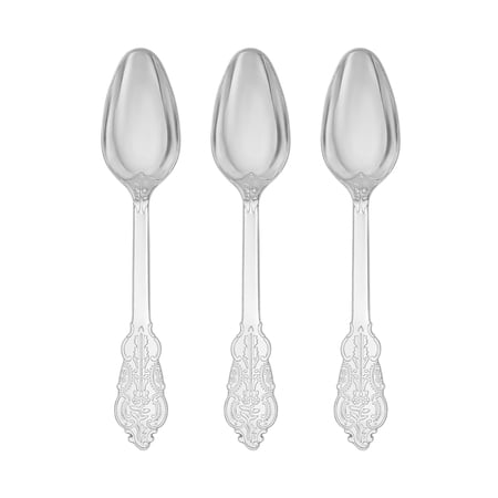 Smarty 7.3" Shiny Metallic Baroque Silver Disposable Plastic Spoons 600ct