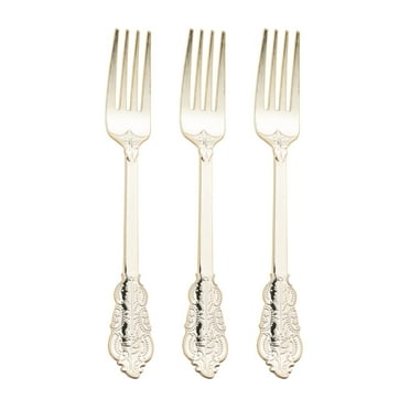 Smarty 7.4" Shiny Metallic Baroque Gold Disposable Plastic Forks 600ct