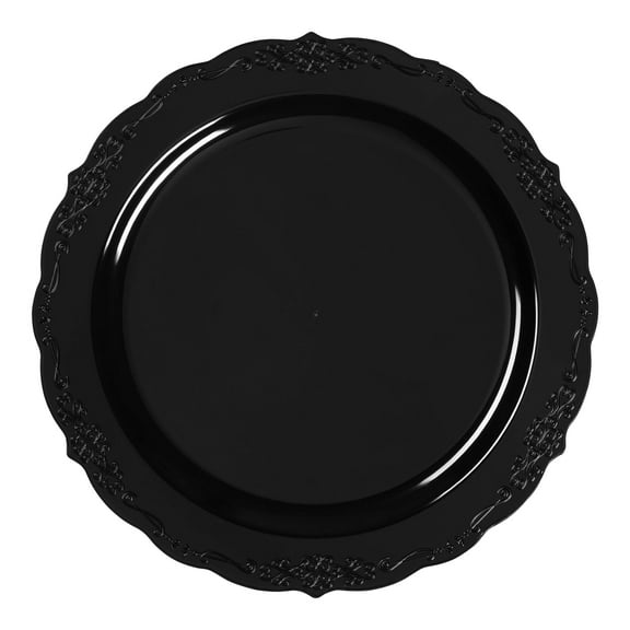 Smarty 7.5" Black Vintage Round Disposable Plastic Salad Plates 120ct